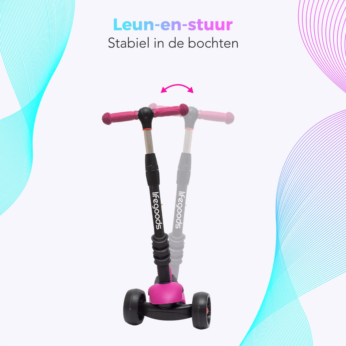 LifeGoods MultiRider Kinderstep - Step 3-8 Jaar - Hoogte Verstelbaar Zitje - Lichtgevende LED Wielen - Jongens/Meisjes - Roze — afbeelding 4