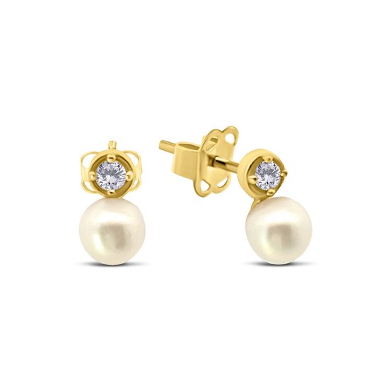 Silventi 9NBSAM-G230237 Clips d'oreilles en or avec perle et zircone - 3,5 et 2,5 mm - 14 carats - Or