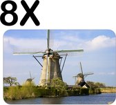 BWK Flexibele Placemat - Nederlandse Molens aan het Water - Set van 8 Placemats - 45x30 cm - PVC Doek - Afneembaar