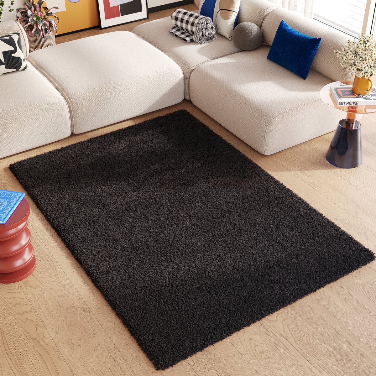 Tapiso Essence Vloerkleed Antraciet Hoogpolig Shaggy Tapijt Maat- 160x220