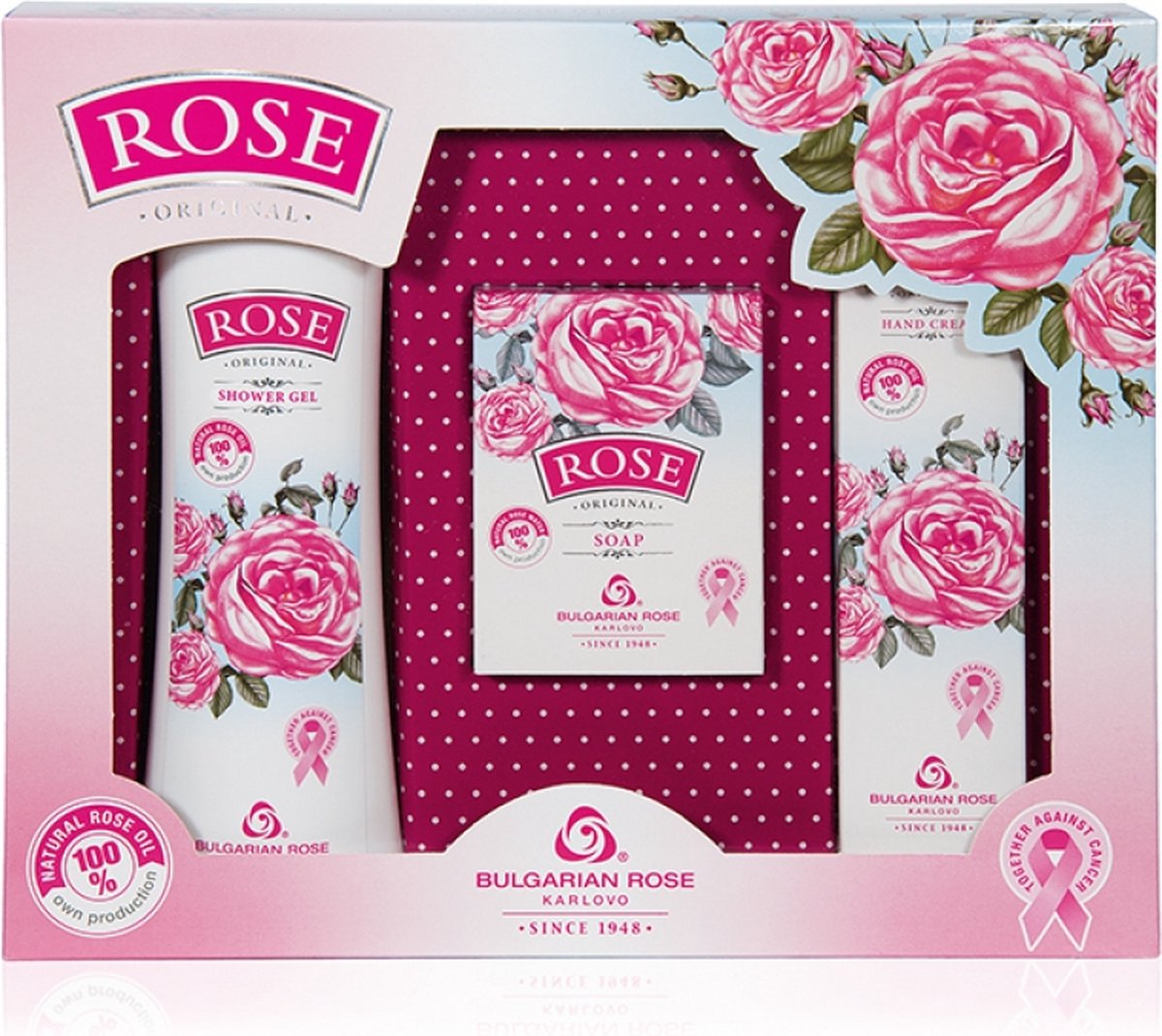 Rose Original Gift set | Cadeauset - douchegel + handcrème + zeep | Cadeau voor Valentijn | Rozen cosmetica met 100% natuurlijke Bulgaarse rozenolie en rozenwater