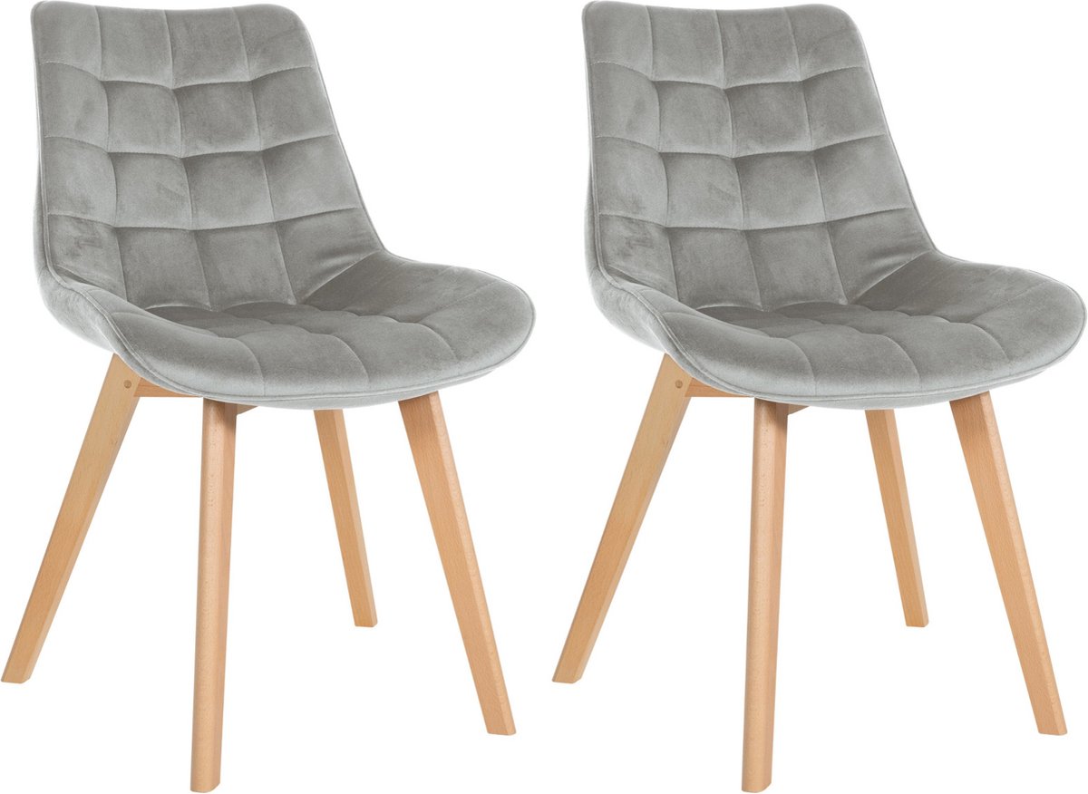 CLP Brook Set van 2 eetkamerstoelen - Hout frame - Fluweel - Velvet - grijs