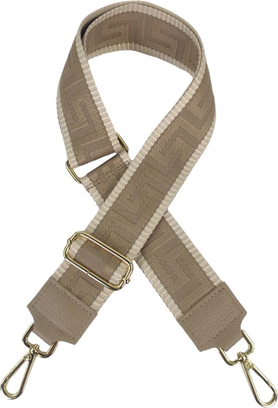 Qischa® Bag strap - Tassenriem - Schouderband - Schouderriem - Tassen Riem - Tas Hengsel - Verstelbare Riem - beige, taupe - gouden hardware