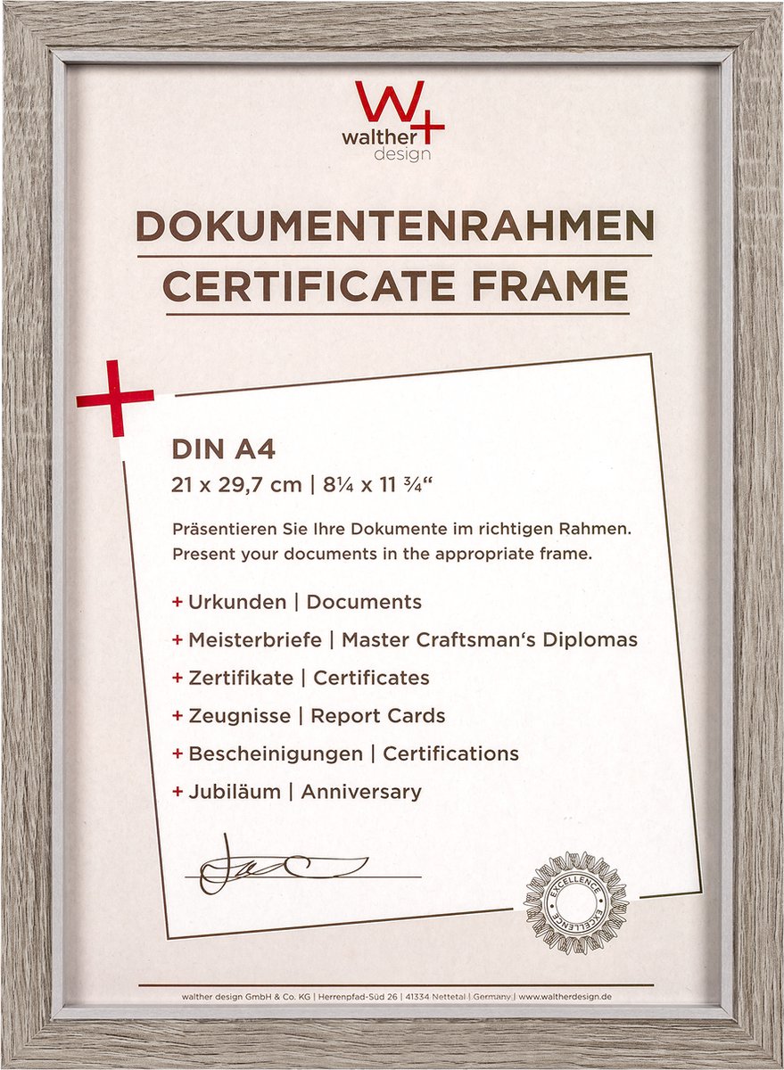 Walther Hygge - MDF Wooden lijst - Fotoformaat 21x29,7 cm (DIN A4) - Grijs