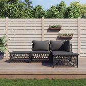 The Living Store Loungeset - Tuinhoekbank - Tuinmiddenbank - Tuinvoetenbank - 72 x 72 x 66 cm - Geweven stof - gepoedercoat staal - Antraciet