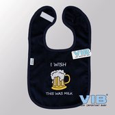 VIB® - Slabbetje Luxe velours - I Wish this was milk (Zwart) - Babykleertjes - Baby cadeau