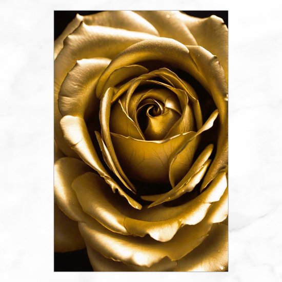 De Muurdecoratie - Canvas Schilderij - Gouden Roos Op Zwarte Achtergrond - Bloemen Wanddecoratie - Roos - Goud - Schilderijen Kantoor - Luxe - 40x60 cm - Muurdecoratie