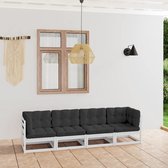 The Living Store Tuinbank Grenenhout - Wit - 4-zits - 70x70x67 cm - Inclusief kussens - Massief constructie - Montage vereist