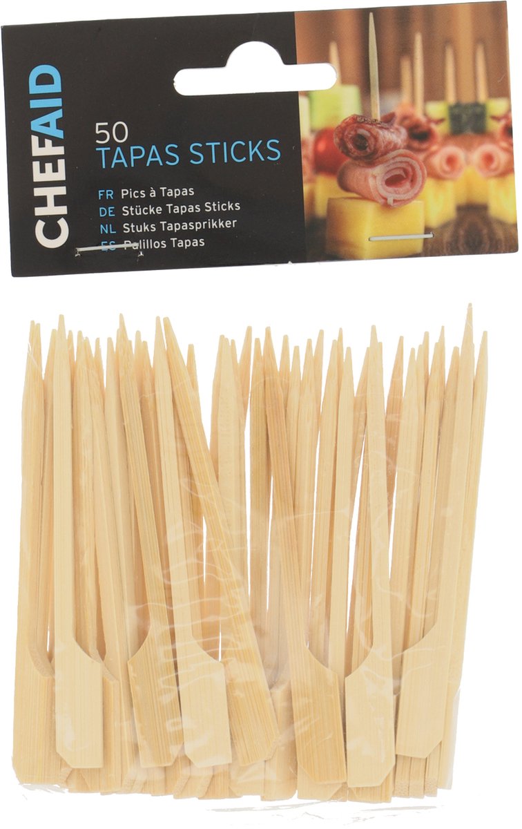 Chef Aid | 5 x 50 stuks Tapas prikker | sticks | 9 cm lang | stevig | 250 stuks | hout |
