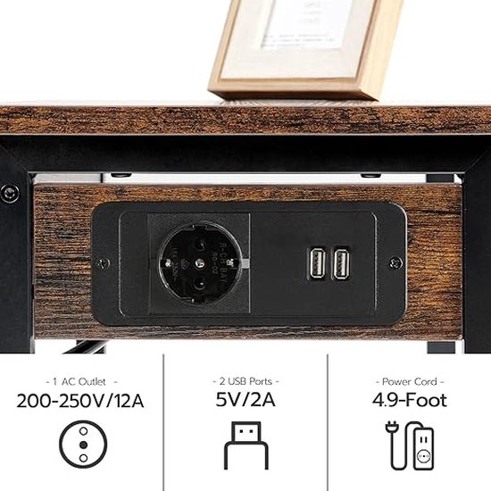 printerstandaard, thuiskantoor printerstandaard met USB-poorten en stopcontact, verstelbare voeten voor thuiskantoor, vintage bruin en zwart - Merkloos