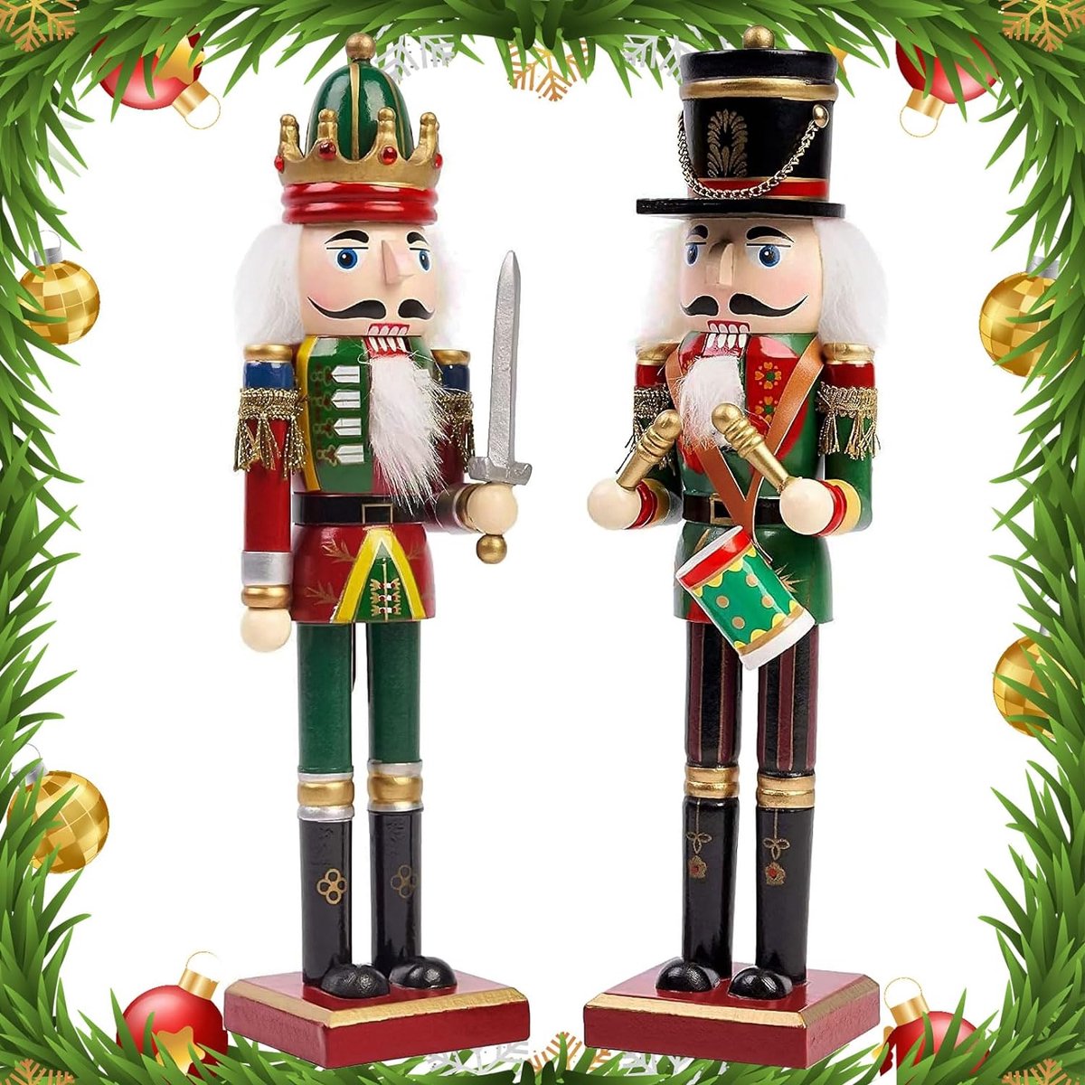 Grote houten notenkrakers Kerst - 30 cm - Traditionele kerst soldaten - Kerstdecoratie - Premium kwaliteit