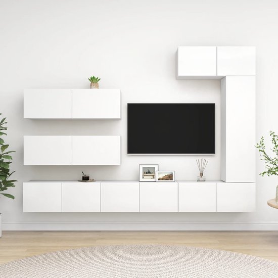 The Living Store televisiemeubelset - wit - spaanplaat - 80 x 30 x 30 cm - modern design - veel opbergruimte - aan de muur bevestigd - eenvoudig te reinigen - montage vereist