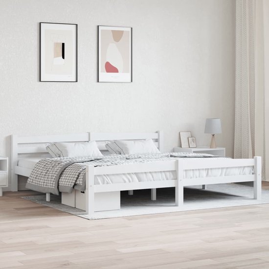 The Living Store Bedframe - - Houten bedframe - 206 x 206 x 66 cm - Wit - Geschikt voor 200 x 200 cm matras - Montage vereist