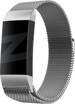 Bandz Milanese loop bandje geschikt voor Fitbit Charge 3 / Charge 4 - Hoogwaardig gevlochten stalen materiaal bandje - Milanees bandje met magneetsluiting - zilver - Maat S