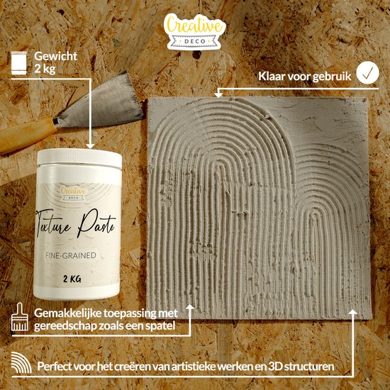 Textuurpasta 'Fine-Grained' van Creative Deco, 2 kg, klaar voor gebruik met spatel.