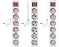 3-Pack ELRO ES106S-W Stekkerdoos 6-voudig met schakelaar en 1,5m snoer | Hoge veiligheid | Kinderbeveiliging | Geaarde stekker | Brandveilig | TÜV getest | Wit