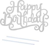 Fako Bijoux® - Cake Topper - Happy Birthday - 14x9cm - Zilver Glitter