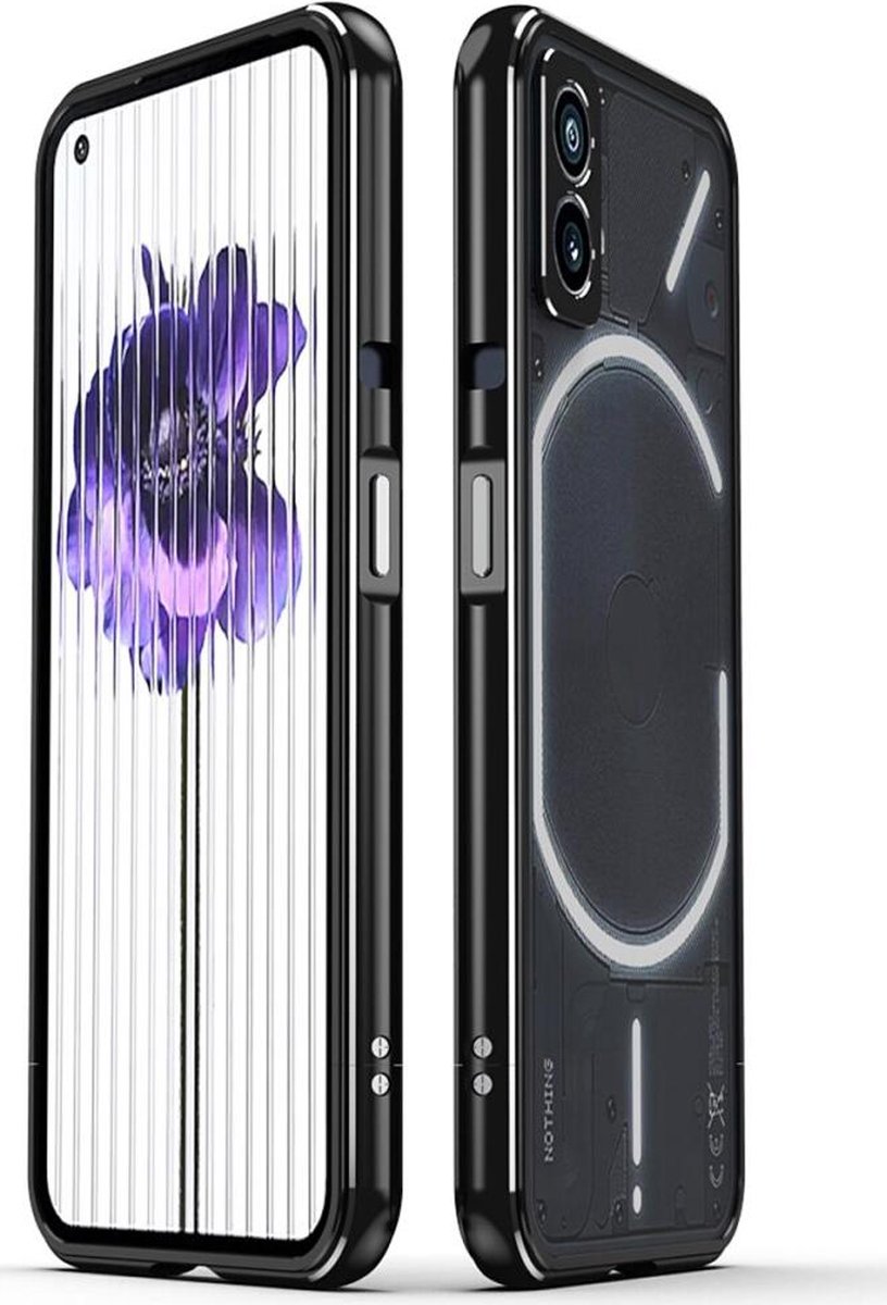 Nothing Phone (2) Bumper Case Cover met Camera Protector Zwart Zilver
