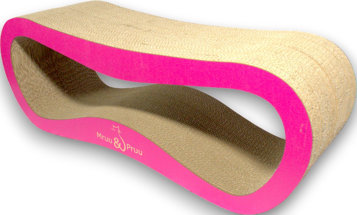 Mruu&Pruu GROOT KATTENKRAASBED Kattenmand Krabplank Krabpaal Karton Krabmand Kattenbed 78x28x24 cm ROZE thumbnail 2
