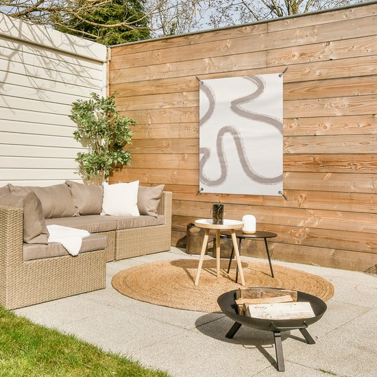 Tuinposter 60x80 cm - Tuindecoratie Moderne kunst - Beige - Abstract - Poster voor in de tuin - Buiten decoratie - Schutting tuinschilderij - Tuindoek muurdecoratie - Wanddecoratie balkondoek