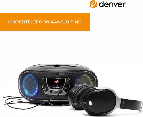Denver Draagbare Radio CD Speler Kinderen - Bluetooth - Lichteffecten - Boombox - AUX - FM - TCL212BT - Grijs - Denver