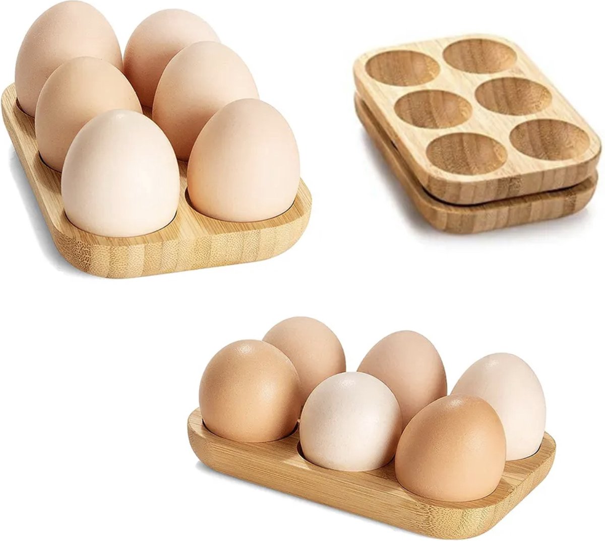 JuJa Commerce® Duurzame Eierhouder voor 6 Eieren | Houten Eierrekje gemaakt van Bamboe | Eierdop dienblad voor 6 Eieren