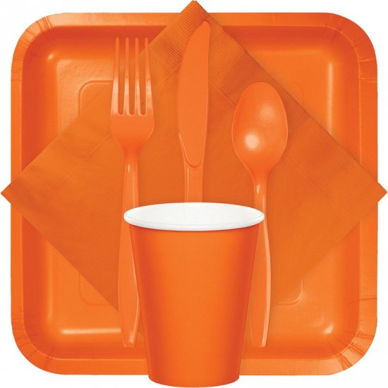 Kunststof bestek party/bbq setje - 96x delig - oranje - messen/vorken/lepels - herbruikbaar van FunCakes — afbeelding 3