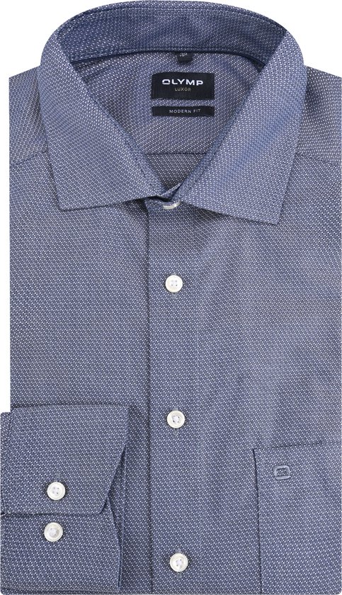 OLYMP modern fit overhemd - structuur - marine blauw - Strijkvrij - Boordmaat: 42