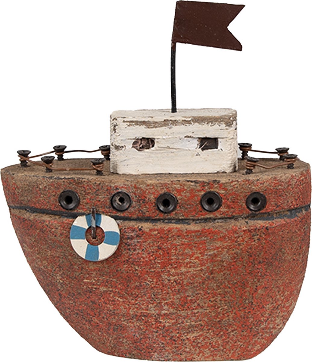 Clayre & Eef Decoratie Model Boot 12 cm Rood Hout
