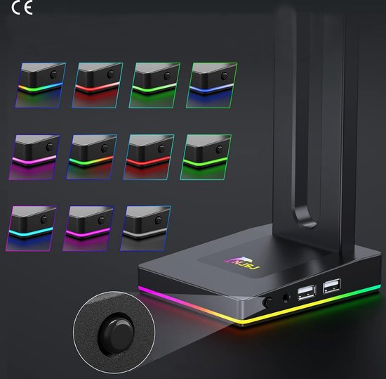 Tilted Nation RGB-headsetstandaard - 3-in-1 gaminghoofdtelefoonstandaard voor bureau met muisbungee en 2-poorts USB 3.0-hub-oplader - het ultieme gamingaccessoire en cadeau voor gamers