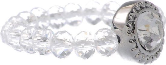 Behave Rekbare ring met facet geslepen glaskraaltjes en glas steen