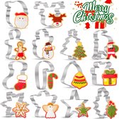 uitsteekvormen Kerstmis koekjessnijders 14 stuks, roestvrij staal, peperkoekmannetje, kerstman, kerstboom, sneeuwvlok, sneeuwpop