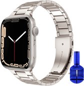 By Qubix compatible Apple Watch bandje sterrenlicht / starlight staal - 42mm - 44mm - 45mm - 49mm - Ultra - RVS metaal schakelband - Smartwatch bandje