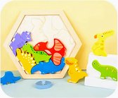 Houten Kinderpuzzel - Dino's - 10 stukjes - 18x16cm, Sinterklaas speelgoed Kerst Cadeau - Vanaf 3 jaar