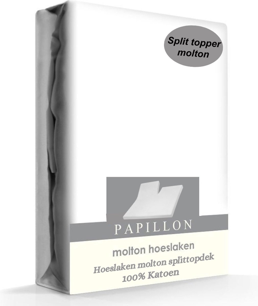 Papillon molton hoeslaken splittopdek - Katoen - Wit - 180x210 cm