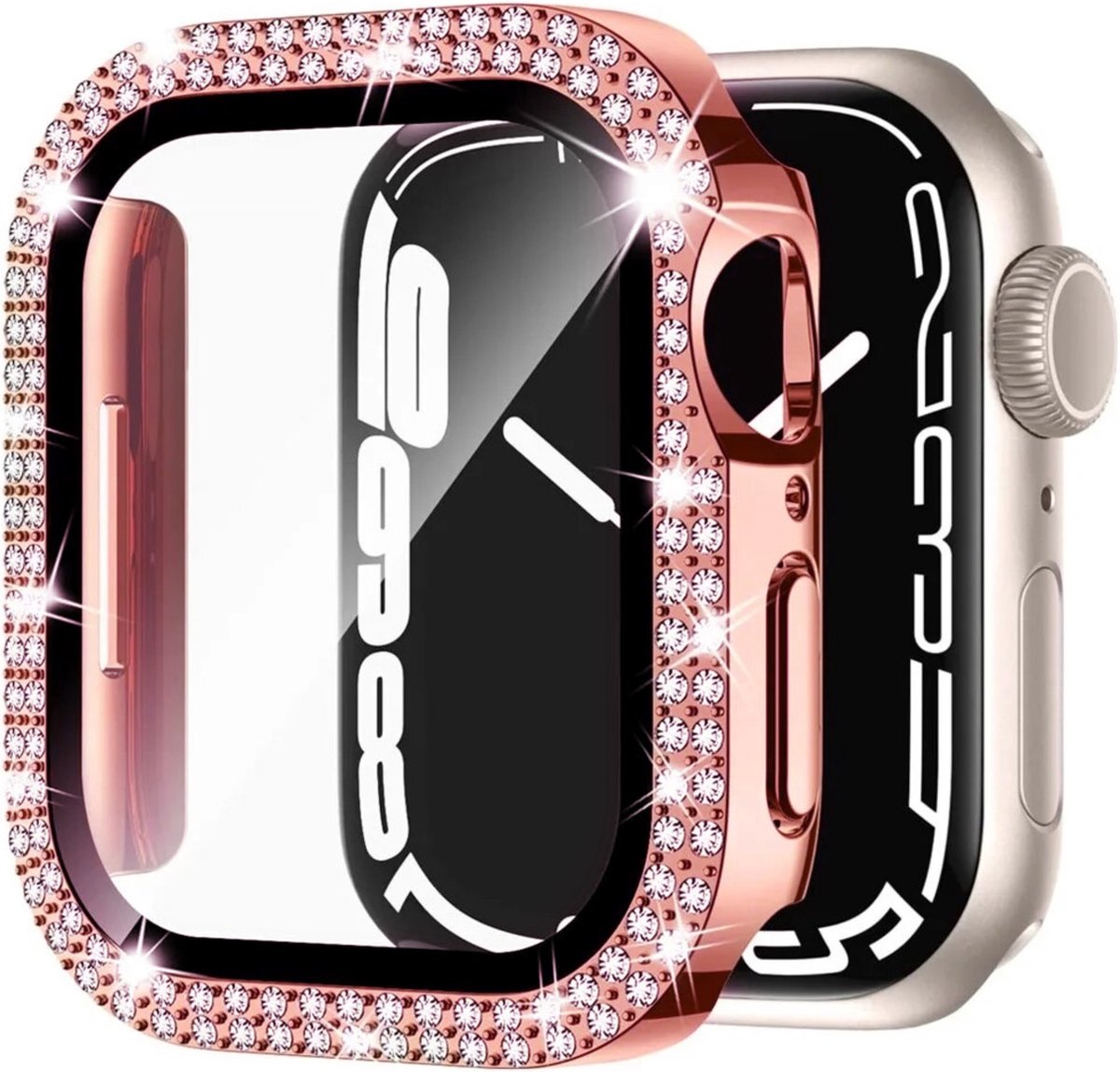 MY PROTECT - Diamond Hoesje Geschikt Voor Apple Watch 42mm (Series 1/2/3) Bescherm Case & Screenprotector - Roze