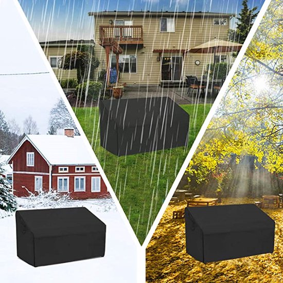 Housse noire pour meubles de jardin protégeant de la pluie, de la neige et des feuilles d'automne.