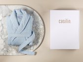 Casilin - Unisex Badjas Fleece en Katoen Badstof - Dames en Heren - Cadeau incl Luxe Geschenkdoos - Lichtblauw - Maat XL