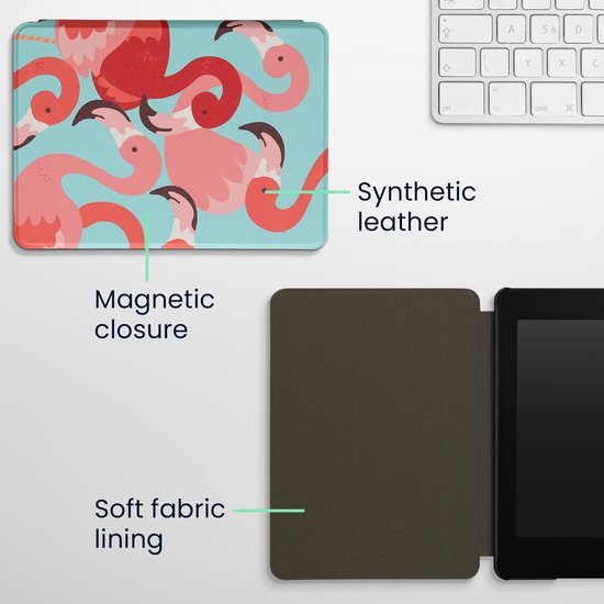 kwmobile e-reader hoesje geschikt voor Amazon Kindle Paperwhite 11. Generation 2021 hoes - E reader flip case met magnetische sluiting - Ereader cover - Flamingo's design in roze / poederroze / rood van kwmobile — afbeelding 3