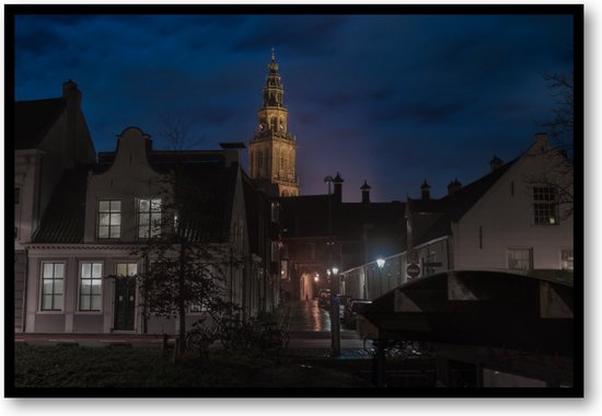 Nachtwake: Martinitoren - Turfsingel bij Avond - Fotoposter 60x40 met Lijst