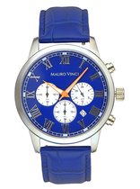 Horloge heren blauw - Mauro Vinci Staal Zilver - Blauw - Oranje met lederen bewaardoos - Sports line 420 stalen horloge met Japans binnenwerk