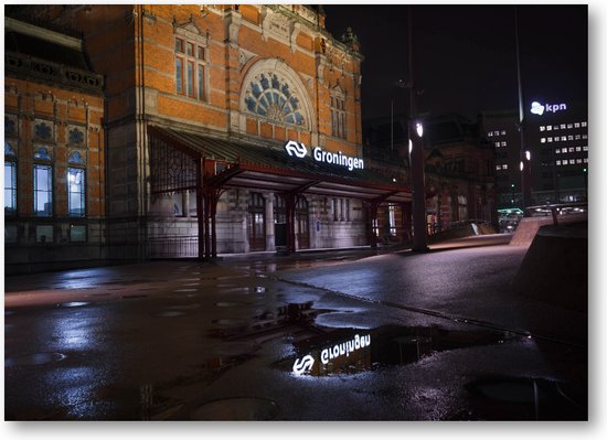 Midnacht op het spoor - Station Groningen - Foto op Dibond 70x50