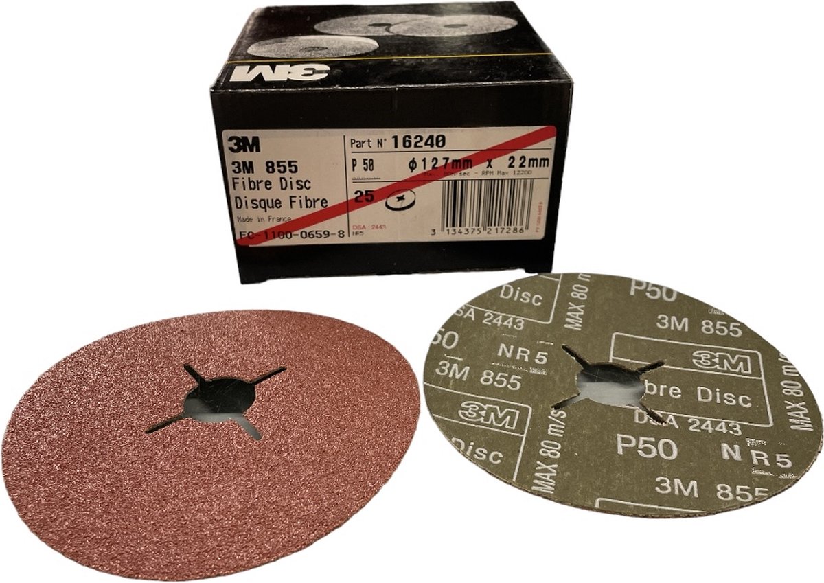 3M Fibre Disc 855 art. 16240 - P50 - diameter 127 mm x 22 mm - Prijs per doos ( inhoud 25 stuks)