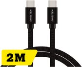 Swissten USB-C naar USB-C Kabel voor o.a. Samsung, Apple iPhone 15 & iPad - 2M - Zwart