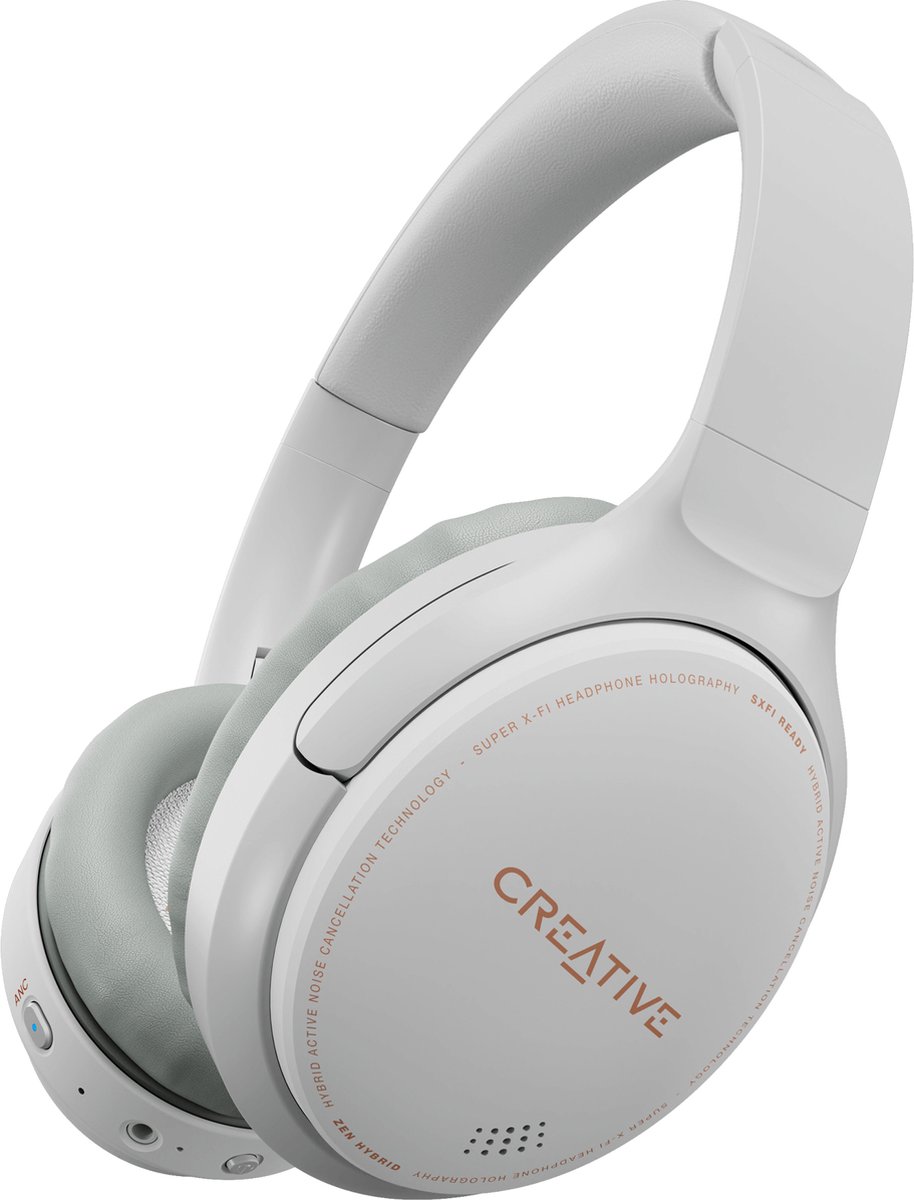 Creative Zen Hybrid - draadloze over-ear hoofdtelefoon met hybride actieve ruisonderdrukking, omgevingsmodus, tot 27 uur (ANC ON), Bluetooth 5.0, AAC, ingebouwde microfoon (wit)