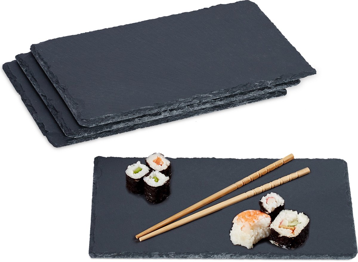 leisteen serveerplank - set van 4 - 26 x 16 cm - rechthoekig plateau - antraciet