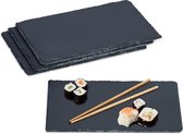 Relaxdays leisteen serveerplank 26 x 16 cm - set van 4 - kaasplank - hapjesplank - sushi