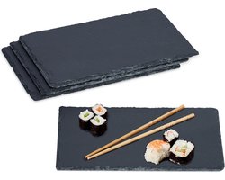 leisteen serveerplank - set van 4 - 26 x 16 cm - rechthoekig plateau - antraciet