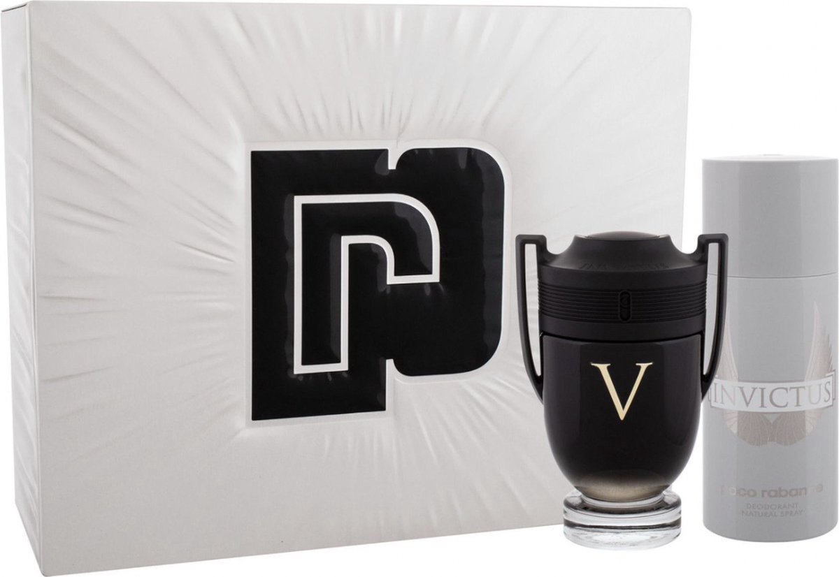 Goedkoopste Paco Rabanne Invictus Victory giftset - 100 ml eau de parfum spray 150 ml deospray – cadeauset voor heren