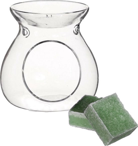 Ideas4seasons Amberblokjes/geurblokjes cadeauset - dennen geur - inclusief geurbrander